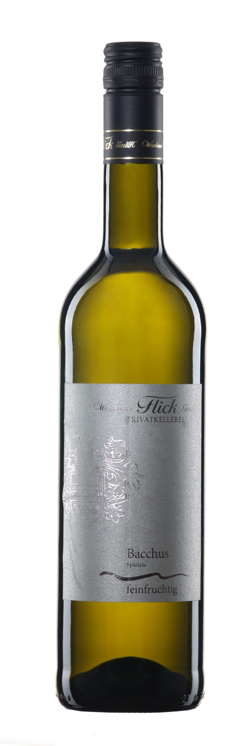 Eine Weinflasche Flick Bacchus Spätlese, lieblich, 2022